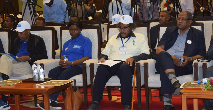 The NBI Executive Director Prof. Seifeldin Hamad Abdalla (Left) and the NBD Board Chairperson Prof. Shadad (Second - Right) on the Nile day 2020 Comemoration at Friendship Hall, Khartoum - Sudan
